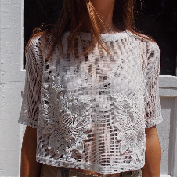 Boohoo Tops - Boohoo embroidered mesh top